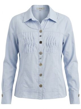 Moda Pale Blue Button-Front Long Sleeve Shirt with Decorative Pleats